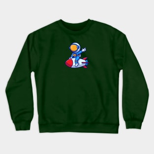 Cute Astronaut Riding Rocket Cartoon Crewneck Sweatshirt